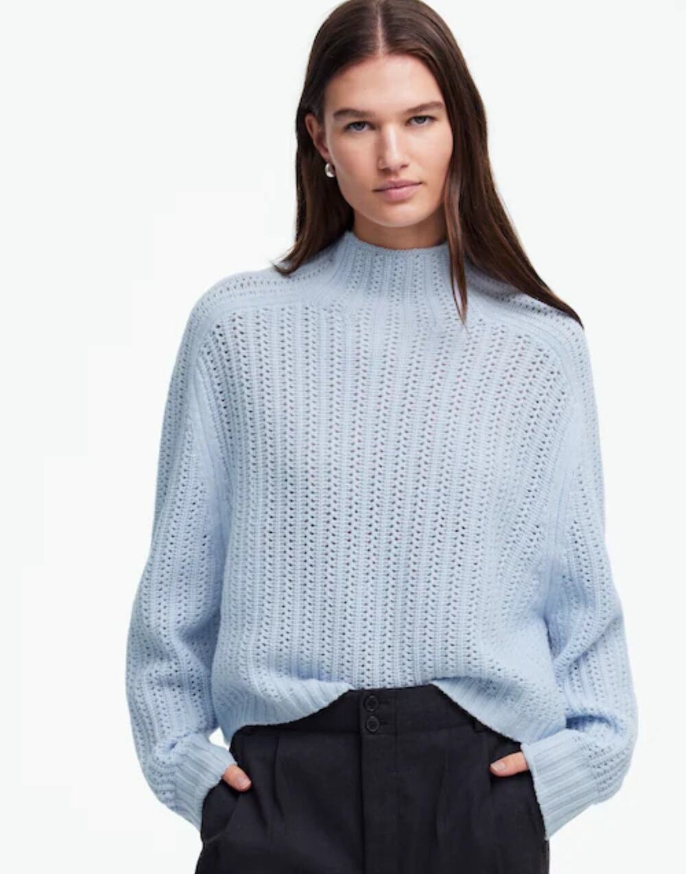 Madewell Pointelle-Stitch Mockneck Sweater In Heather Pale Dawn Size XS